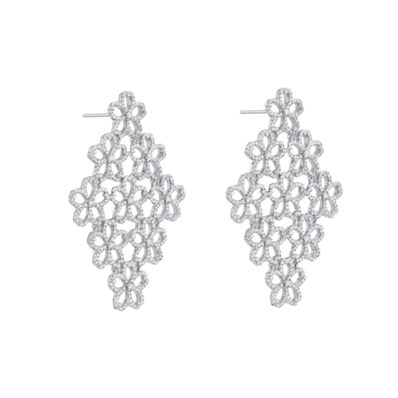 Cherry Blossom Cascade 9-Flower Sakura Zirconia Silver Earrings (Platinum Plated) - BLACK BY BLUE BRAVE