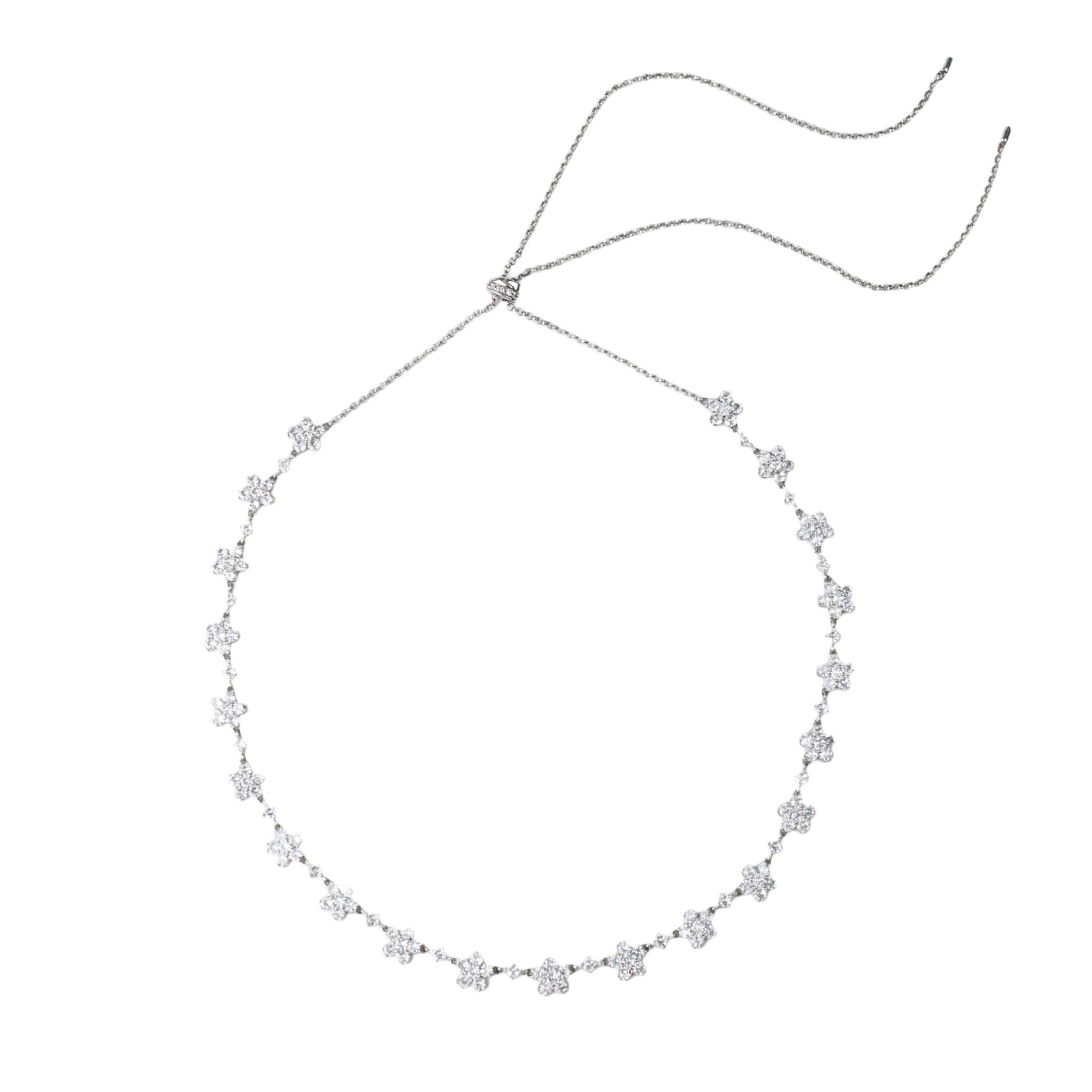 Cherry Blossom Cascade 19-Flower Sakura Zirconia Silver Necklace (Platinum Plated) - BLACK BY BLUE BRAVE