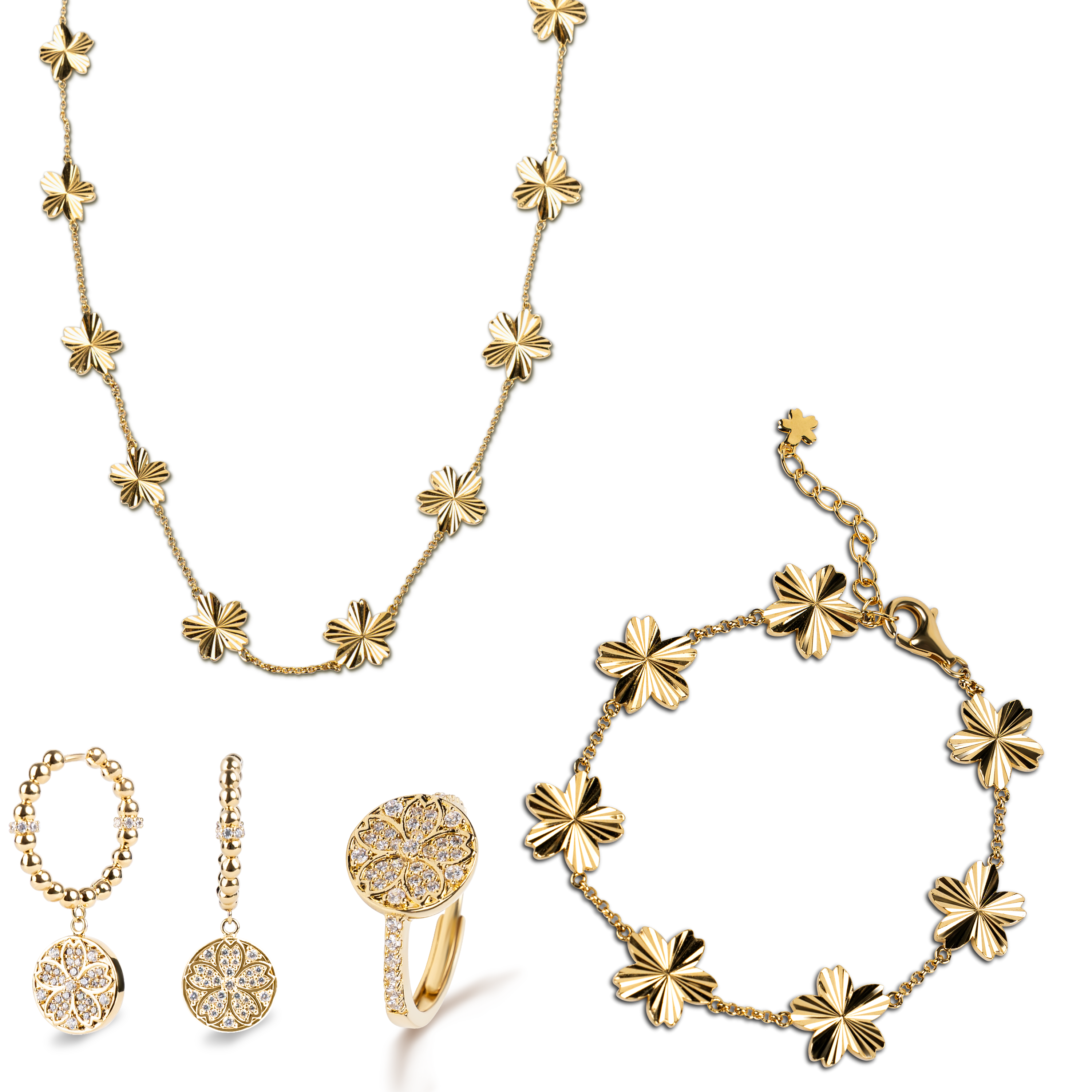 Cherry Blossom Gleam Shine Light Sakura Gold Jewelleries (Necklace & Bracelet & Earrings & Rings) - BLACK BY BLUE BRAVE