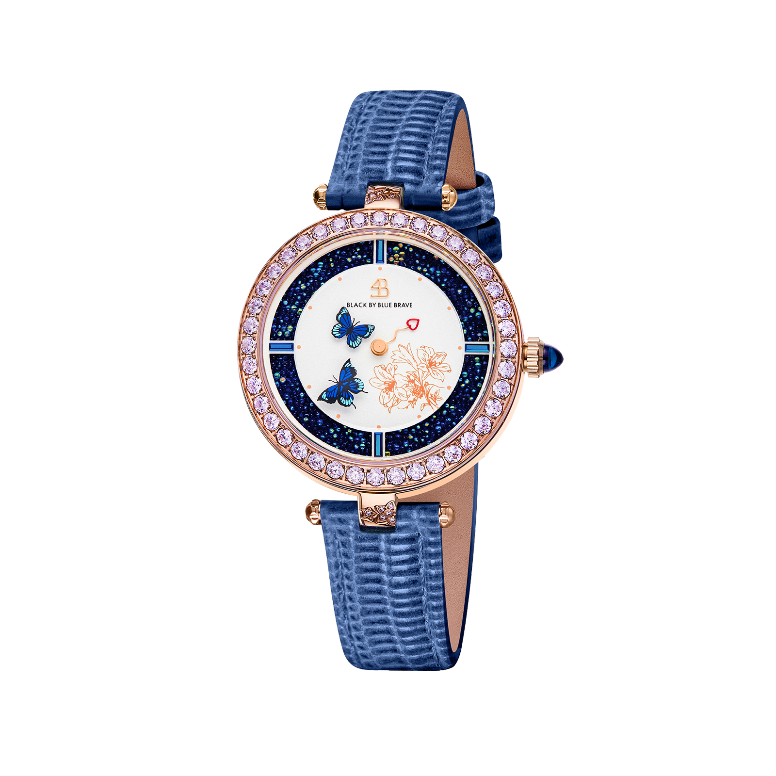 Butterfly Lovers 34mm Blue Dial Moving Butterfly Hands Leather Strap Watch - BLACK BY BLUE BRAVE