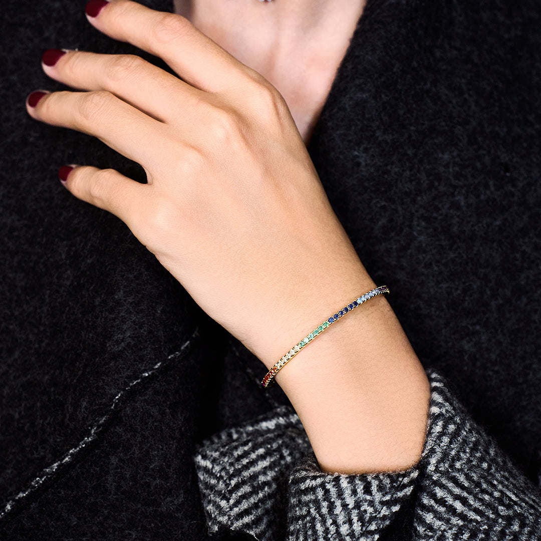 Love Wins Rainbow Zirconia Rosegold Cuff Bracelet (Sterling Sliver, Rosegold Plated) - BLACK BY BLUE BRAVE