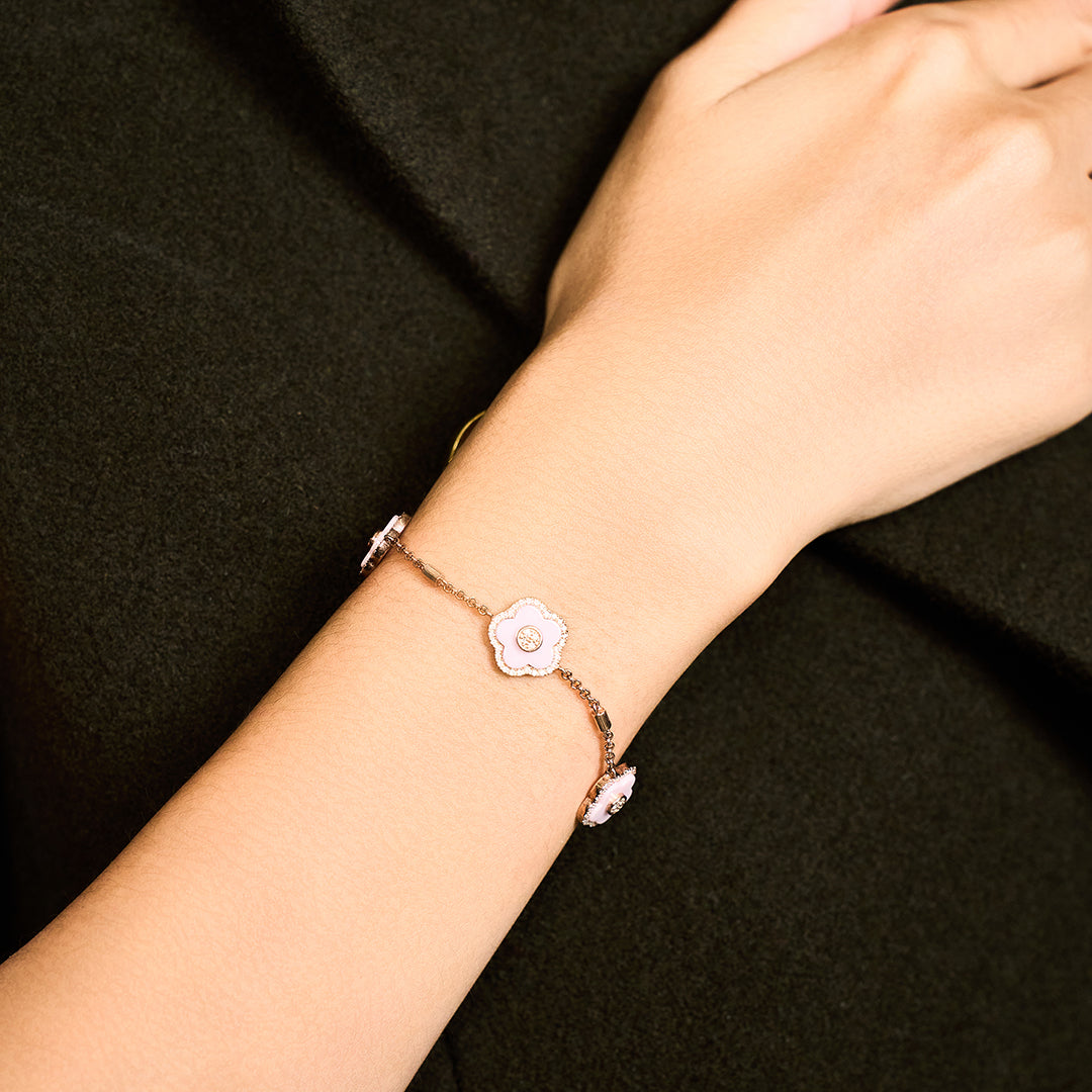 Cherry Blossom Ceramic Three Pink Ceramic Flowers Rosegold Bracelet 18K Rose Gold Plated - BLACK BY BLUE BRAVE