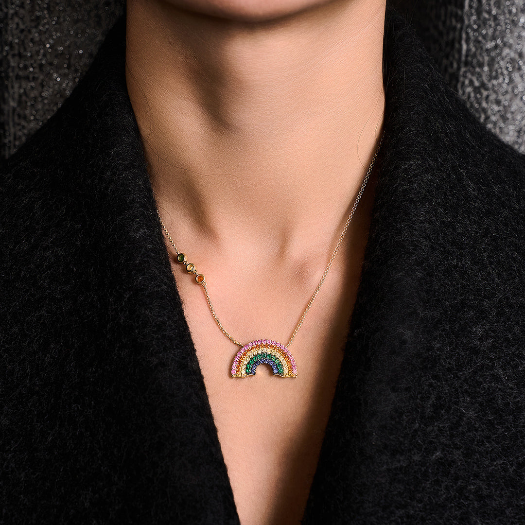 Love Wins Rainbow Zirconia Gold Adjustable Chain Necklace Sterling Sliver Gold Plated - BLACK BY BLUE BRAVE