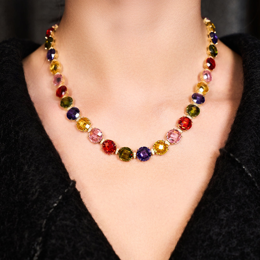 Love Wins Rainbow Zirconia Tennis Gold Necklace Sterling Sliver Gold Plated - BLACK BY BLUE BRAVE