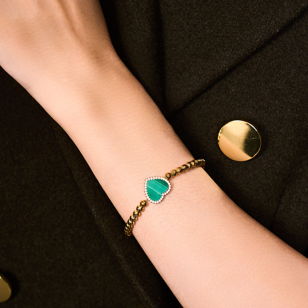Love Heart Malachite Bracelet 18K Gold Plated - BLACK BY BLUE BRAVE