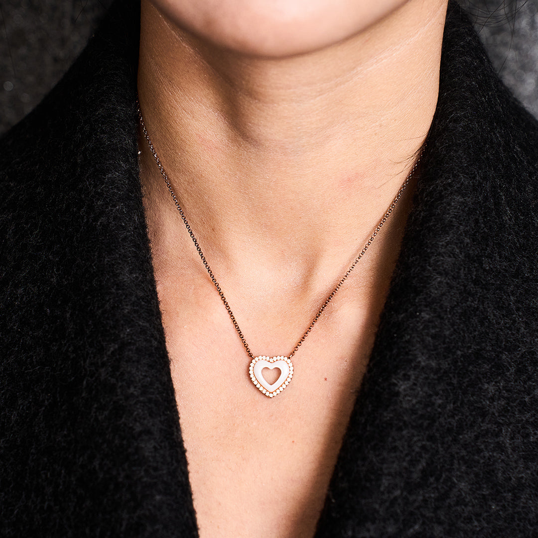 Love Heart White Ceramic Necklace 18K Rose Gold Plated - BLACK BY BLUE BRAVE