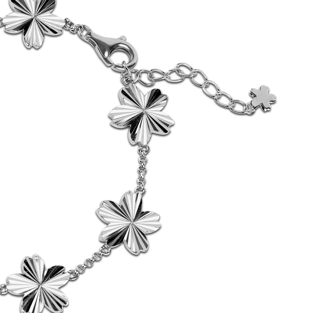 Cherry Blossom Gleam 7-Flower Silver Bracelet (Platinum Plated) - BLACK BY BLUE BRAVE