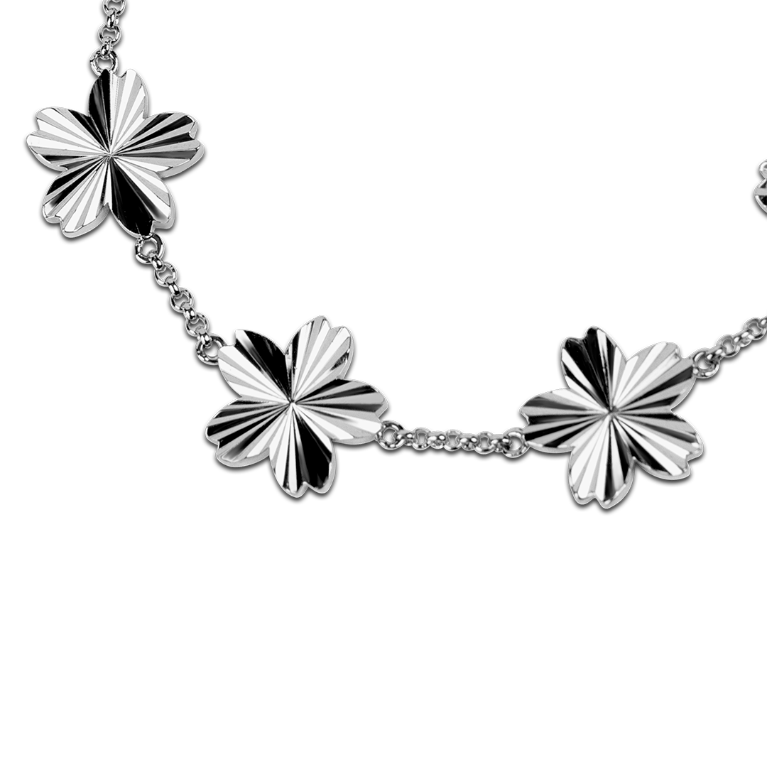 Cherry Blossom Gleam 7-Flower Silver Bracelet (Platinum Plated) - BLACK BY BLUE BRAVE