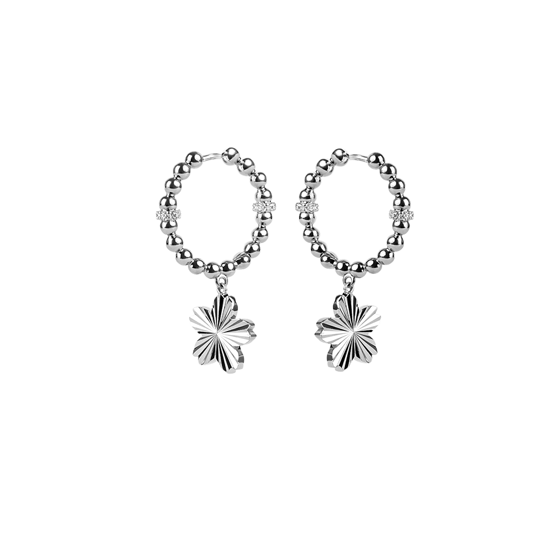 Cherry Blossom Gleam Sakura Silver Earrings (Platinum Plated) - BLACK BY BLUE BRAVE