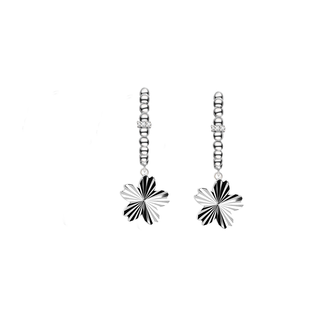 Cherry Blossom Gleam Sakura Silver Earrings (Platinum Plated) - BLACK BY BLUE BRAVE