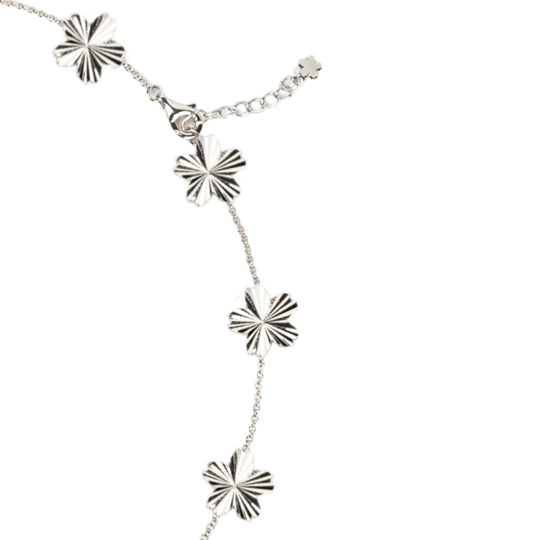 Cherry Blossom Gleam 14-Flower Shine Light Sakura Silver Necklace (Platinum Plated) - BLACK BY BLUE BRAVE