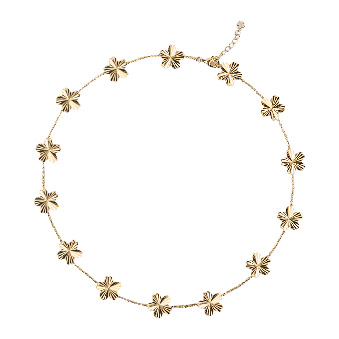 Cherry Blossom Gleam 14-Flower Shine Light Sakura Gold Necklace (18K Gold Plated) - BLACK BY BLUE BRAVE