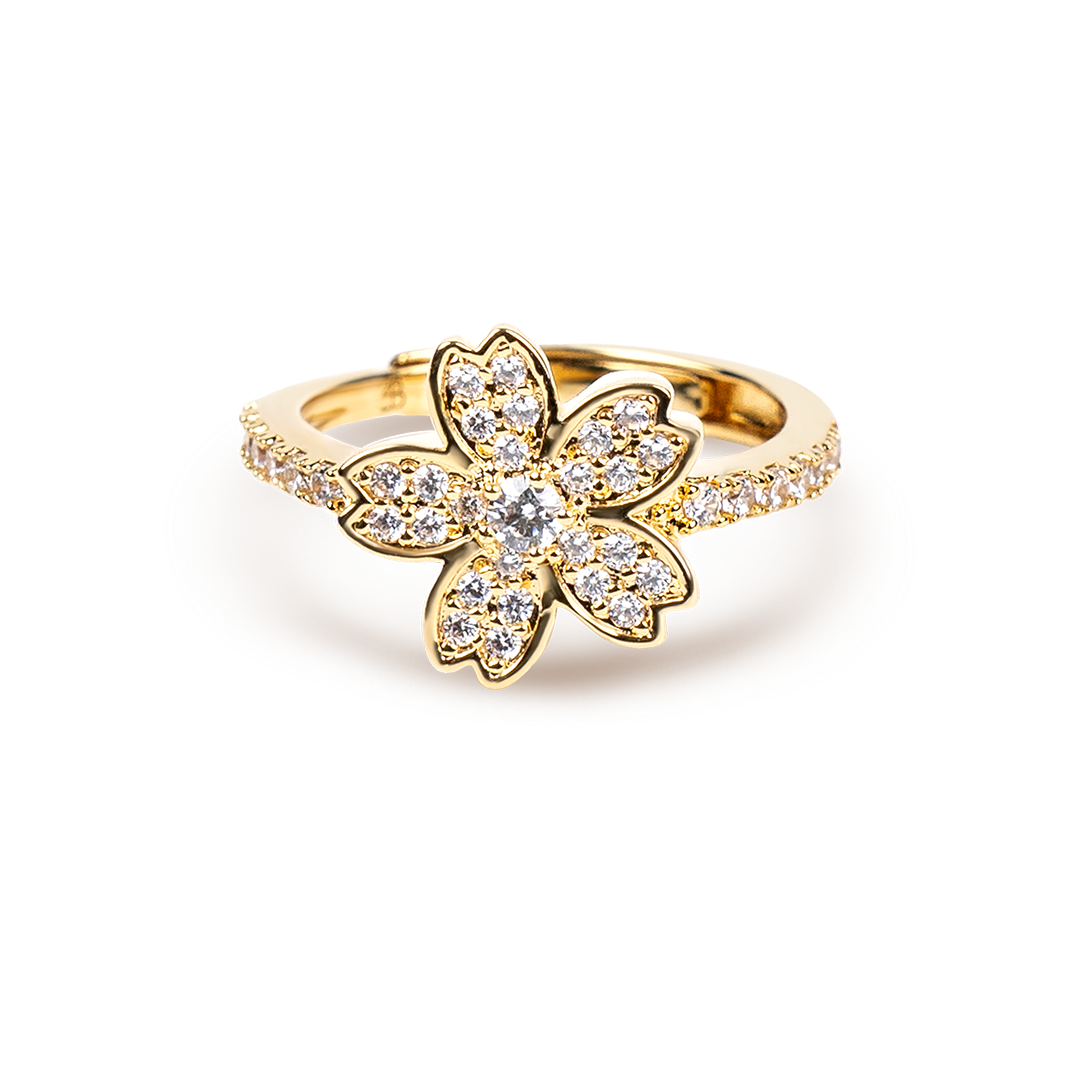 Cherry Blossom Symphony Flower Gold Adjustable Ring (18K Gold Plated) - BLACK BY BLUE BRAVE
