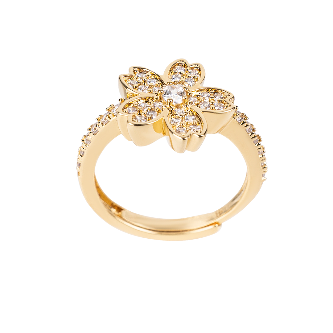 Cherry Blossom Symphony Flower Gold Adjustable Ring (18K Gold Plated) - BLACK BY BLUE BRAVE