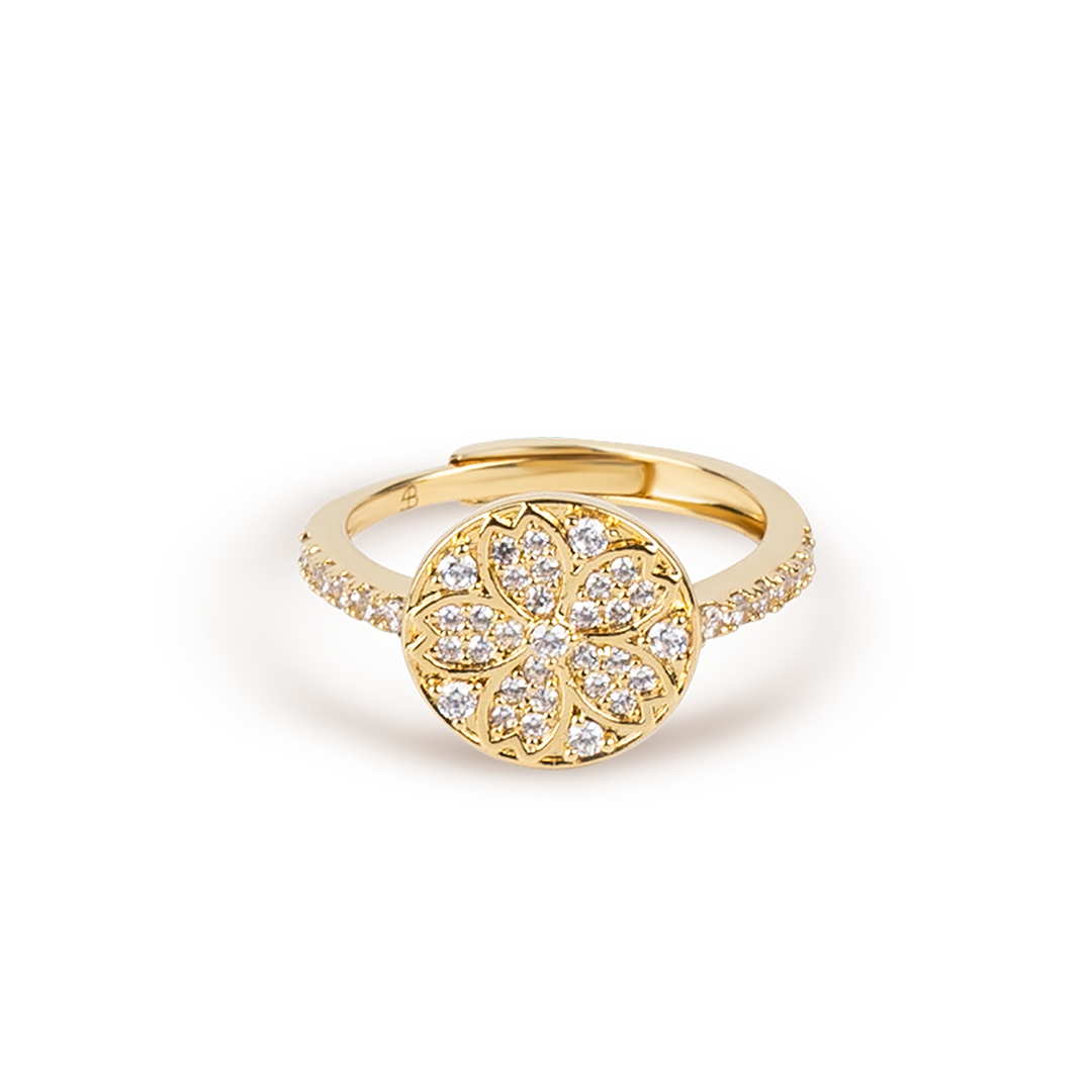 Cherry Blossom Symphony Pavé Sakura Gold Adjustable Ring (18K Gold Plated) - BLACK BY BLUE BRAVE
