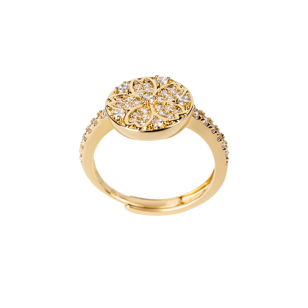 Cherry Blossom Symphony Pavé Sakura Gold Adjustable Ring (18K Gold Plated) - BLACK BY BLUE BRAVE