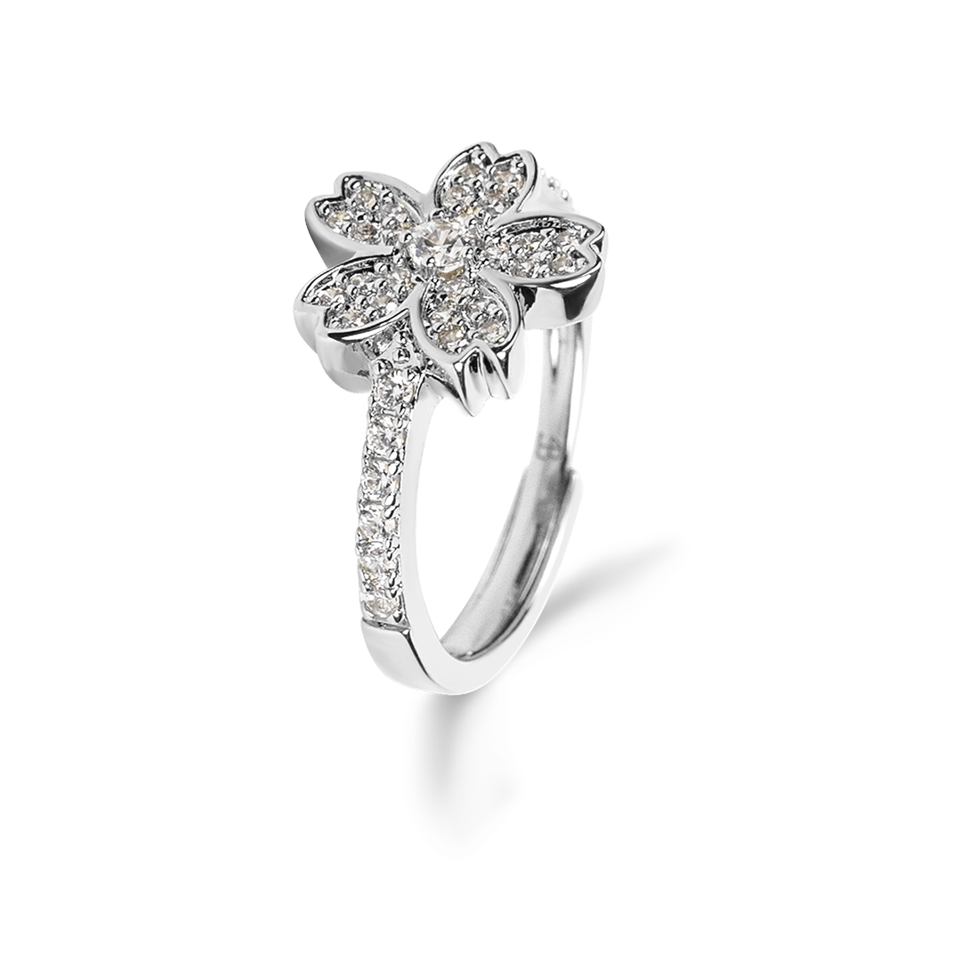 Cherry Blossom Symphony Sliver Sakura Adjustable Ring (Platinum Plated) - BLACK BY BLUE BRAVE