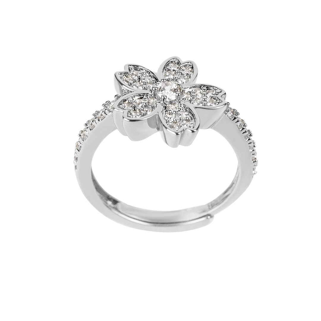 Cherry Blossom Symphony Sliver Sakura Adjustable Ring (Platinum Plated) - BLACK BY BLUE BRAVE