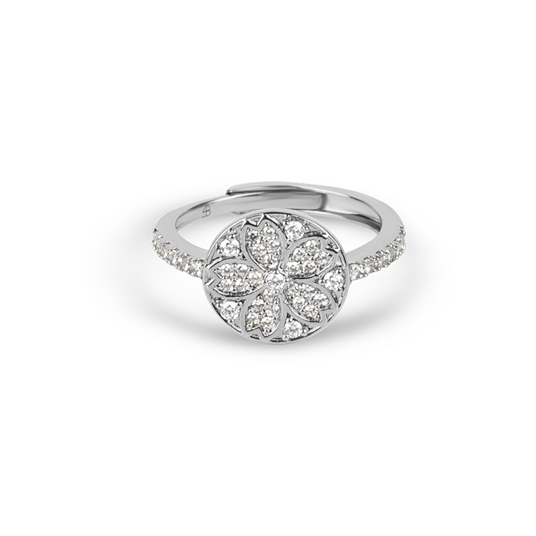 Cherry Blossom Symphony Pavé Sakura Sliver Adjustable Ring (Platinum Plated) - BLACK BY BLUE BRAVE