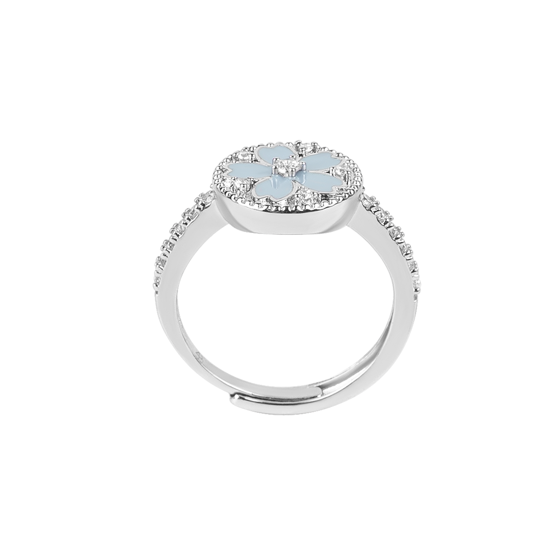 Cherry Blossom Symphony Blue Enamel Sakura Adjustable Ring (Platinum Plated) - BLACK BY BLUE BRAVE