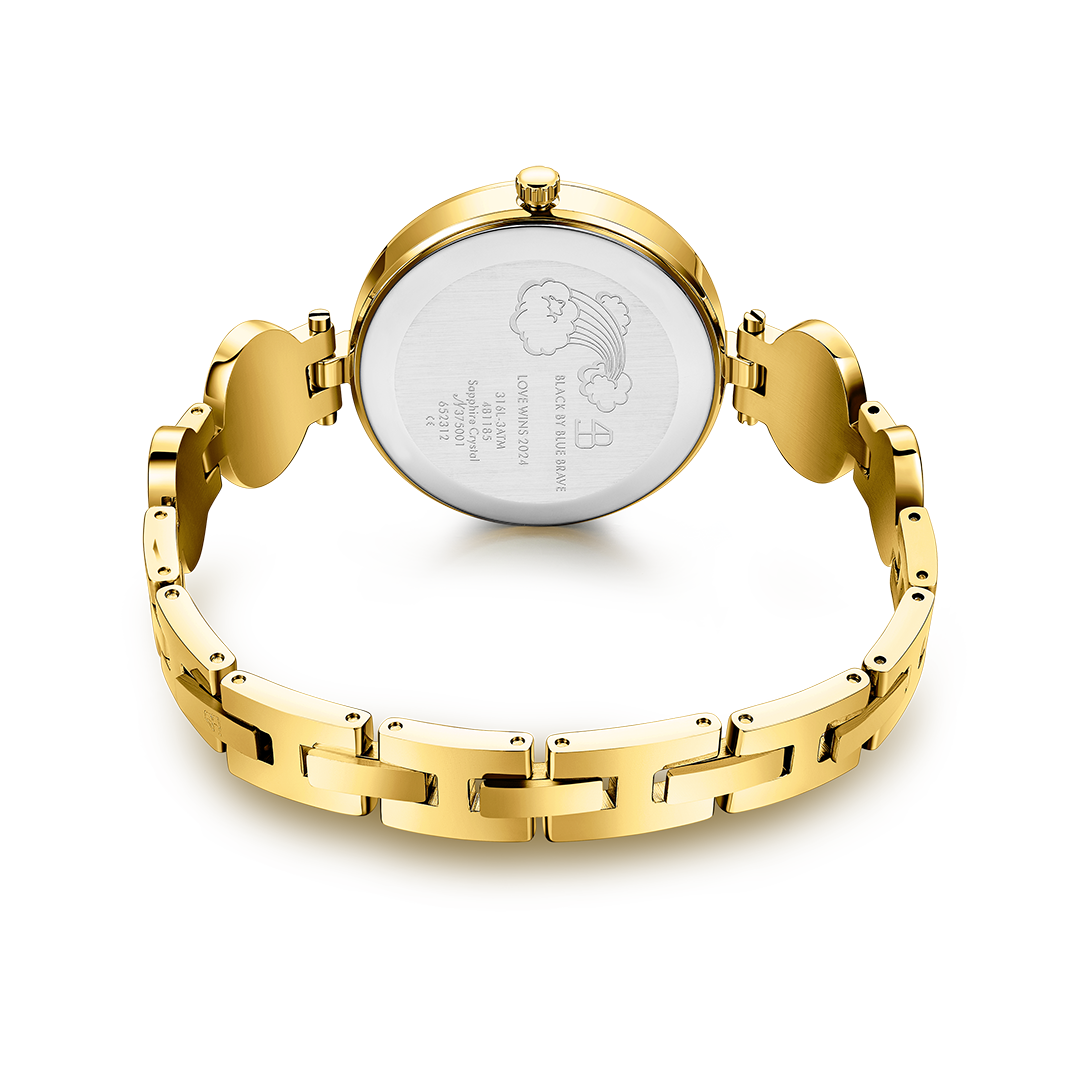 Love Wins 34mm Gold Dial Moving Rainbow Flag Bracelet Watch - BLACK BY BLUE BRAVE