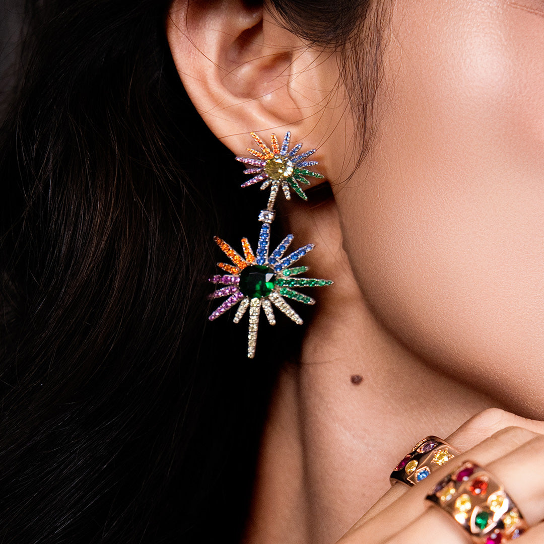 Love Wins Rainbow Zirconia Starburst Earrings Sterling Sliver Gold Plated - BLACK BY BLUE BRAVE
