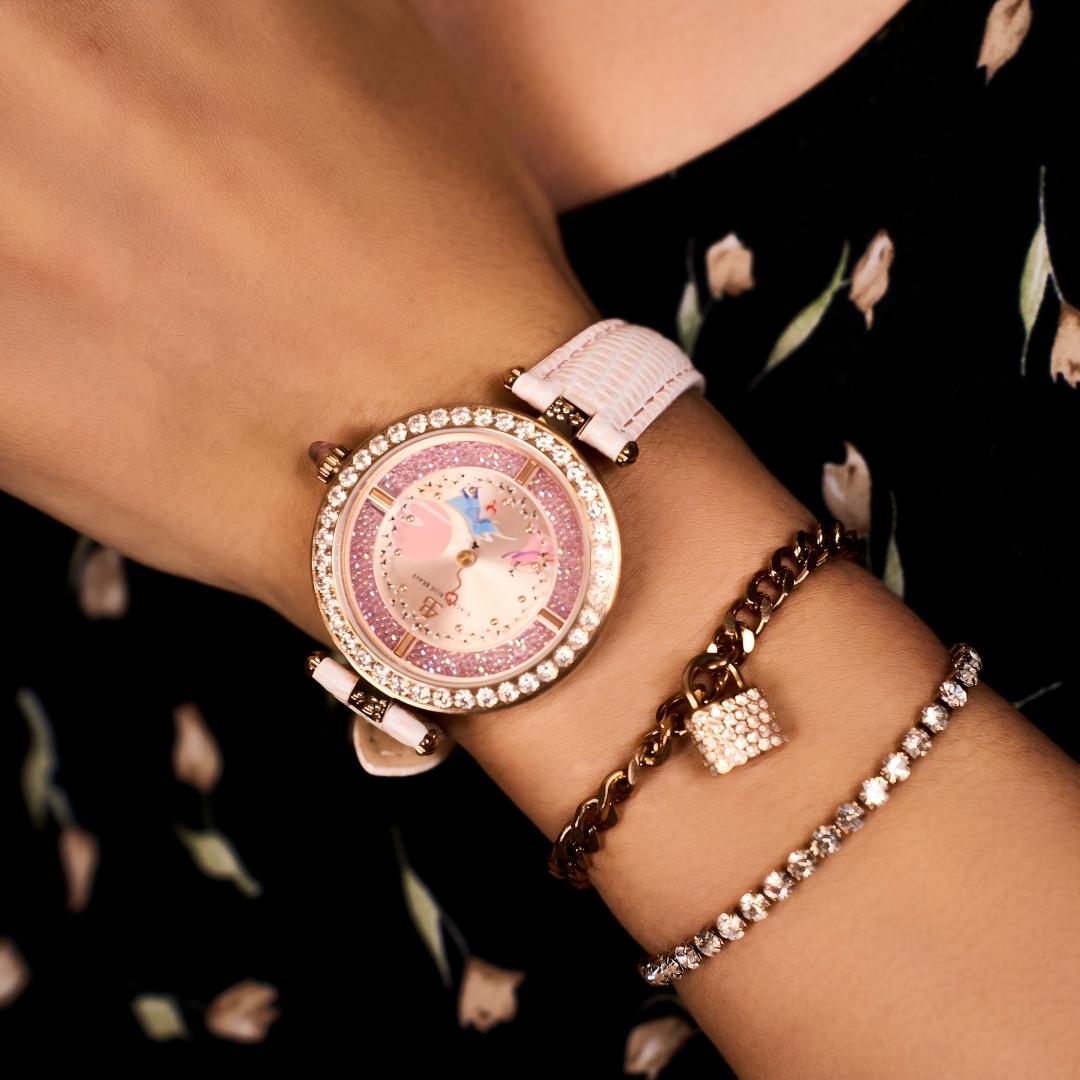Cowherd and Weaver Girl 34mm Pink Dial Magpies Bridge Genuine Leather Strap Watch  (One Watch & Two Bracelet) - BLACK BY BLUE BRAVE