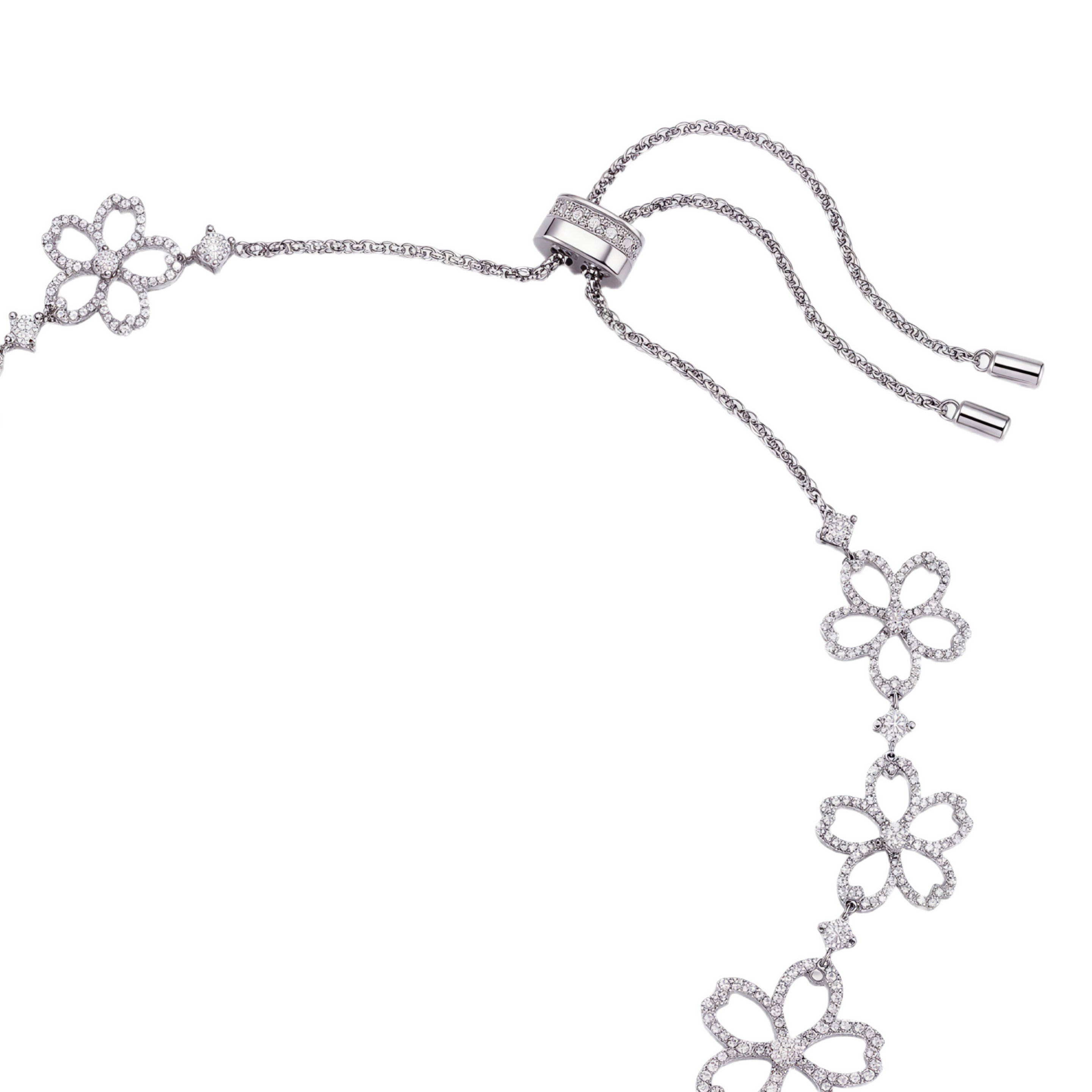 Cherry Blossom Cascade 11-Flower Sakura Zirconia Silver Necklace (Platinum Plated) - BLACK BY BLUE BRAVE