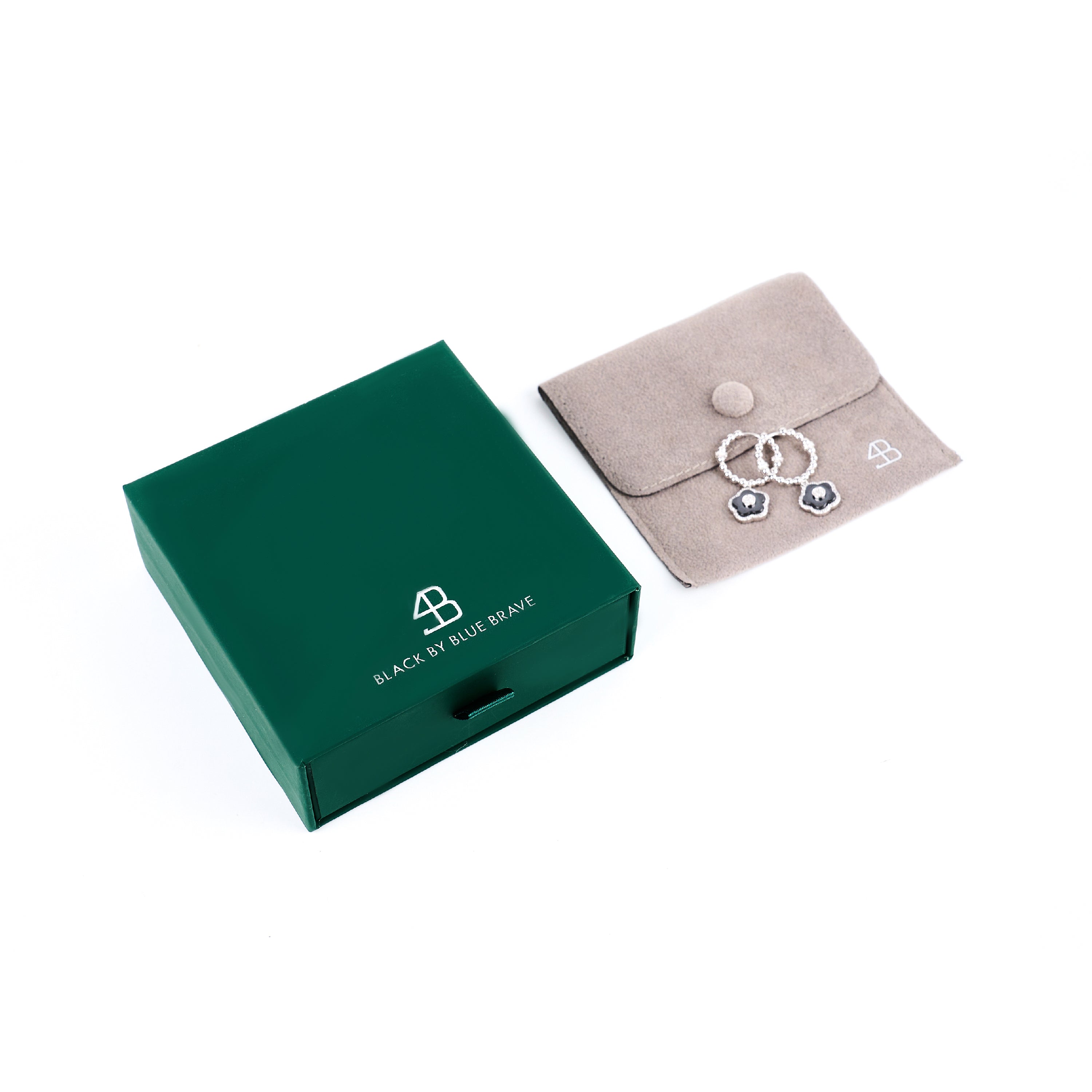 Cherry Blossom Ceramic Black Ceramic Flowers Silver Earrings Silver Platinum Plated - 4B4321 - Gift Box - Black By Blue Brave
