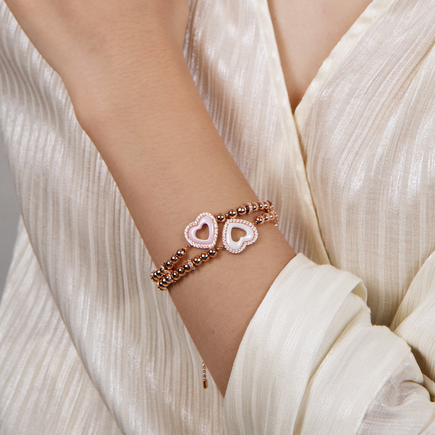 Love Heart Pink Ceramic Bracelet 18K Rose Gold Plated - 4B4342 - wear  - Black By Blue Brave
