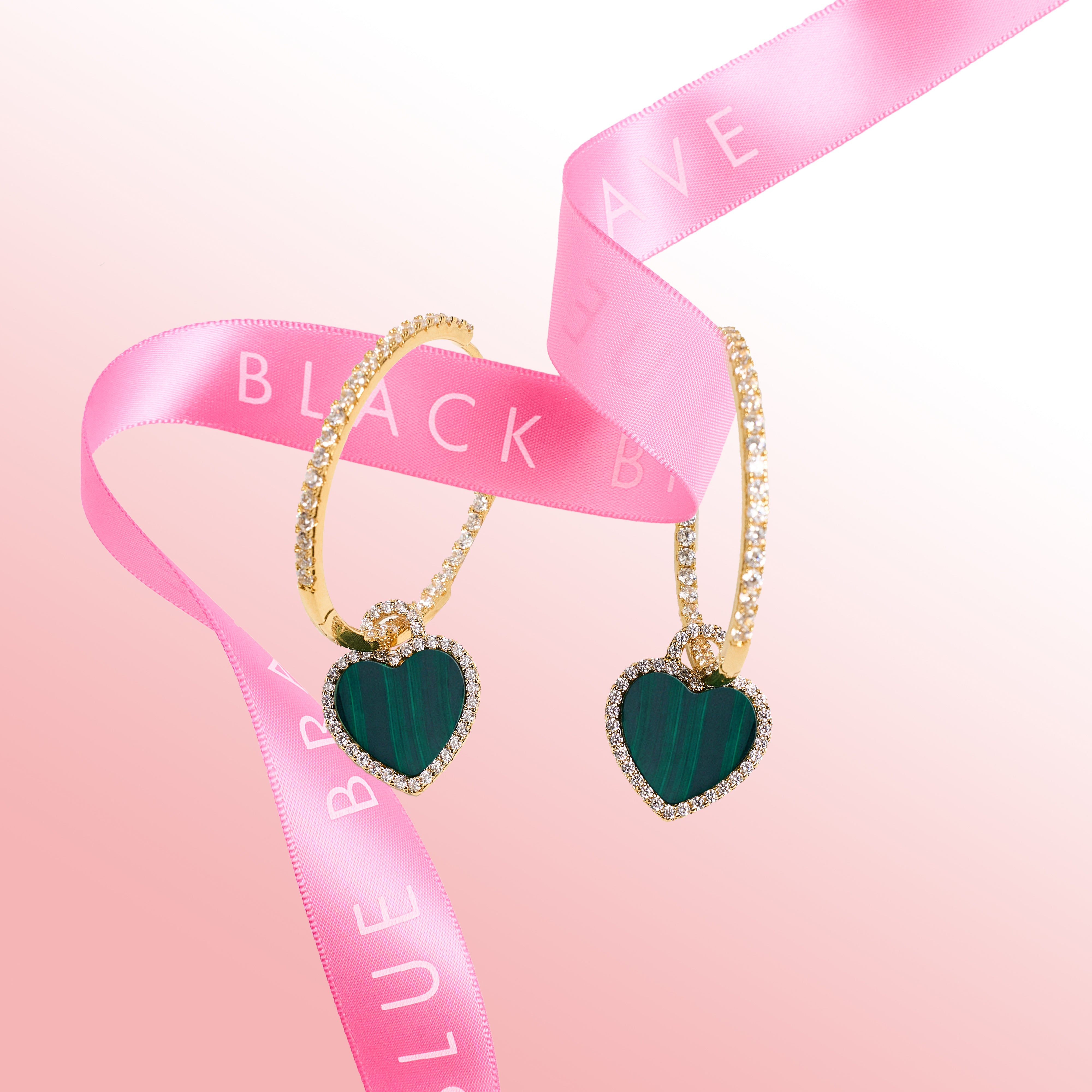 Love Heart Malachite Earrings 18K Gold Plated 45mm - 4B4328 - showcase - Black By Blue Brave
