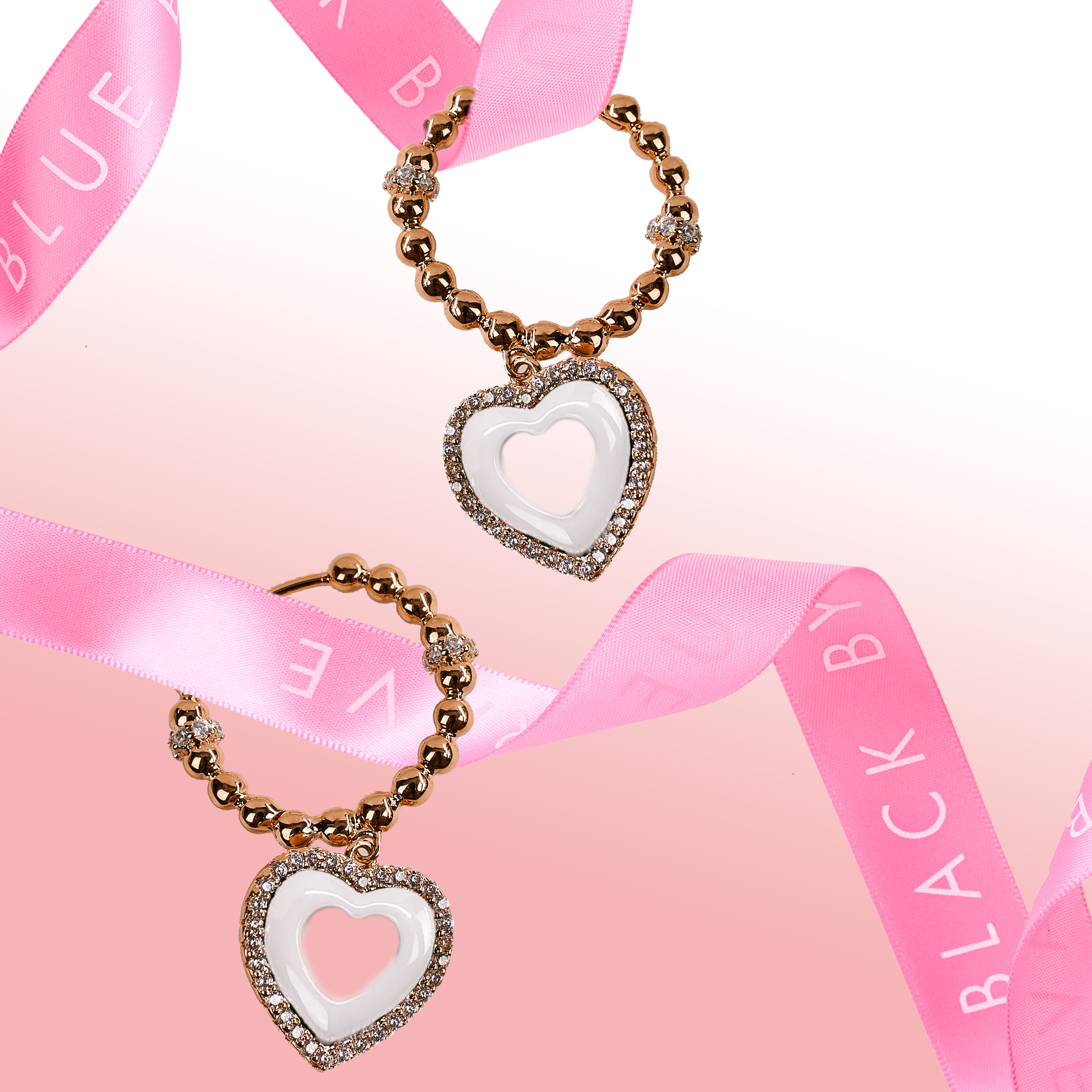 Love Heart White Ceramic Earrings 18K Rose Gold Plated 20mm - 4B4333 - showcase - Black By Blue Brave
