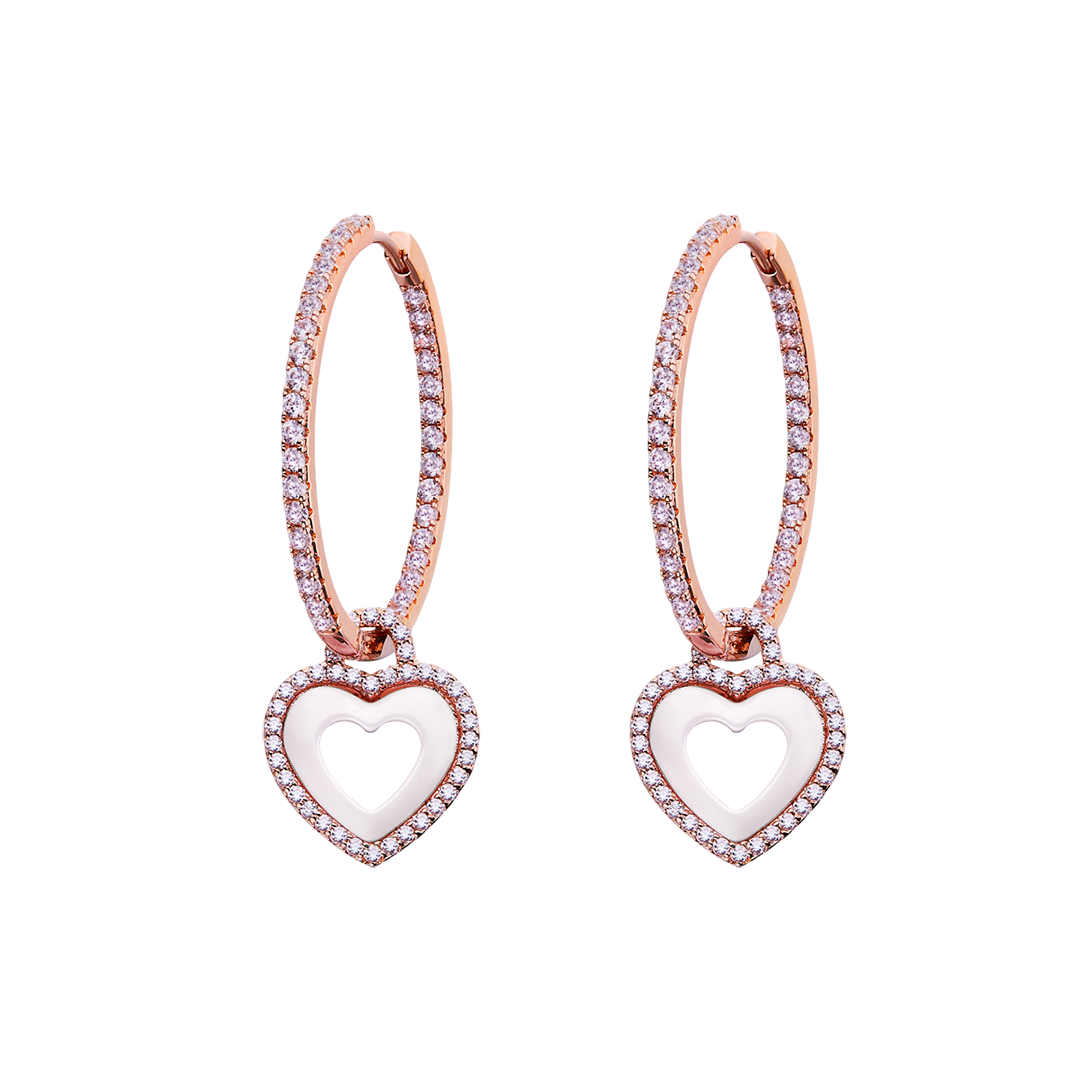 Love Heart White Ceramic Earrings 18K Rose Gold Plated 35mm - 4B4334 - front - Black By Blue Brave
