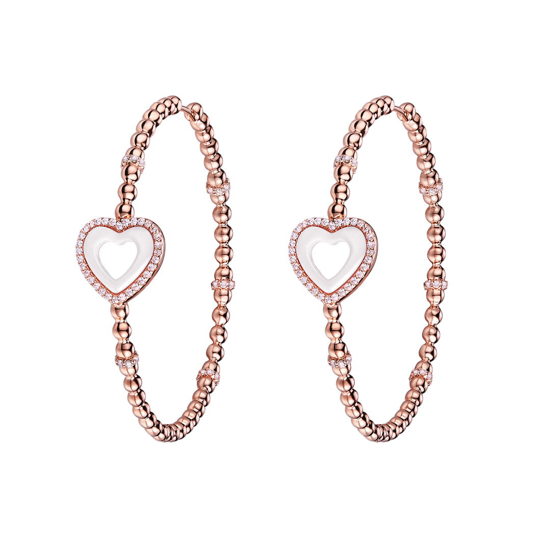 Love Heart White Ceramic Earrings 18K Rose Gold Plated 45mm - 4B4335 - front - Black By Blue Brave
