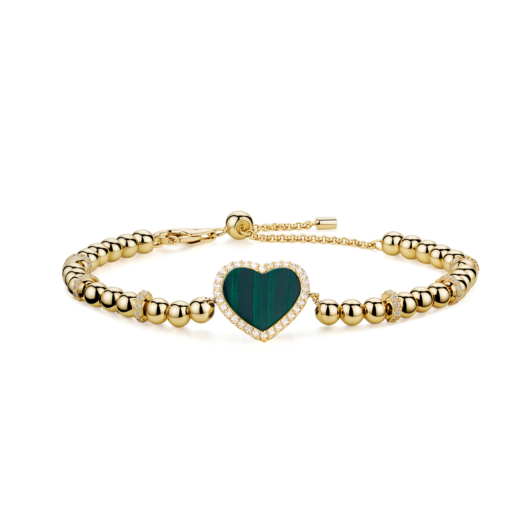 Jewelry Bracelet-Love Heart Pink Malachite Bracelet