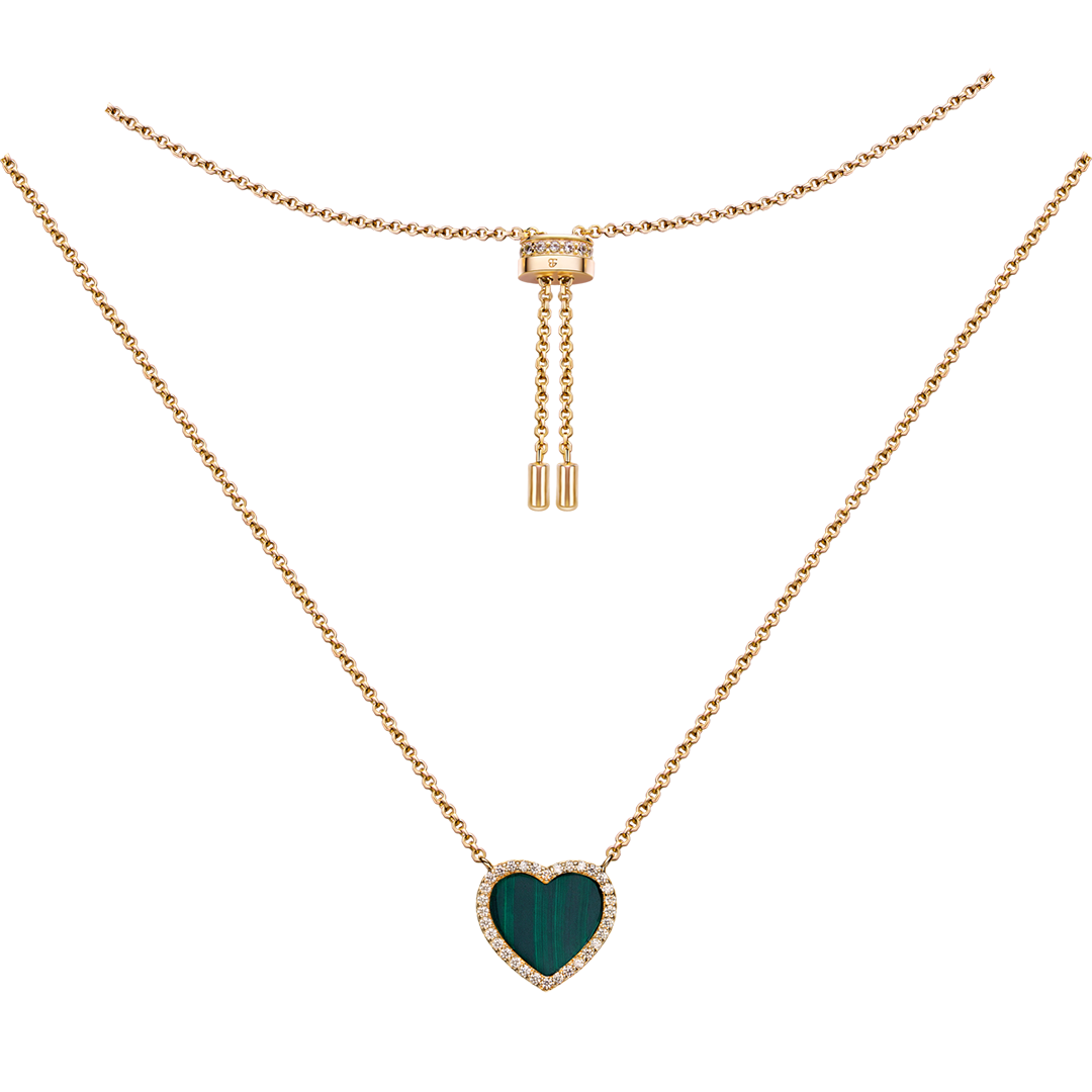 Love Heart Malachite Necklace 18K Gold Plated - 4B4332 - front - Black By Blue Brave
