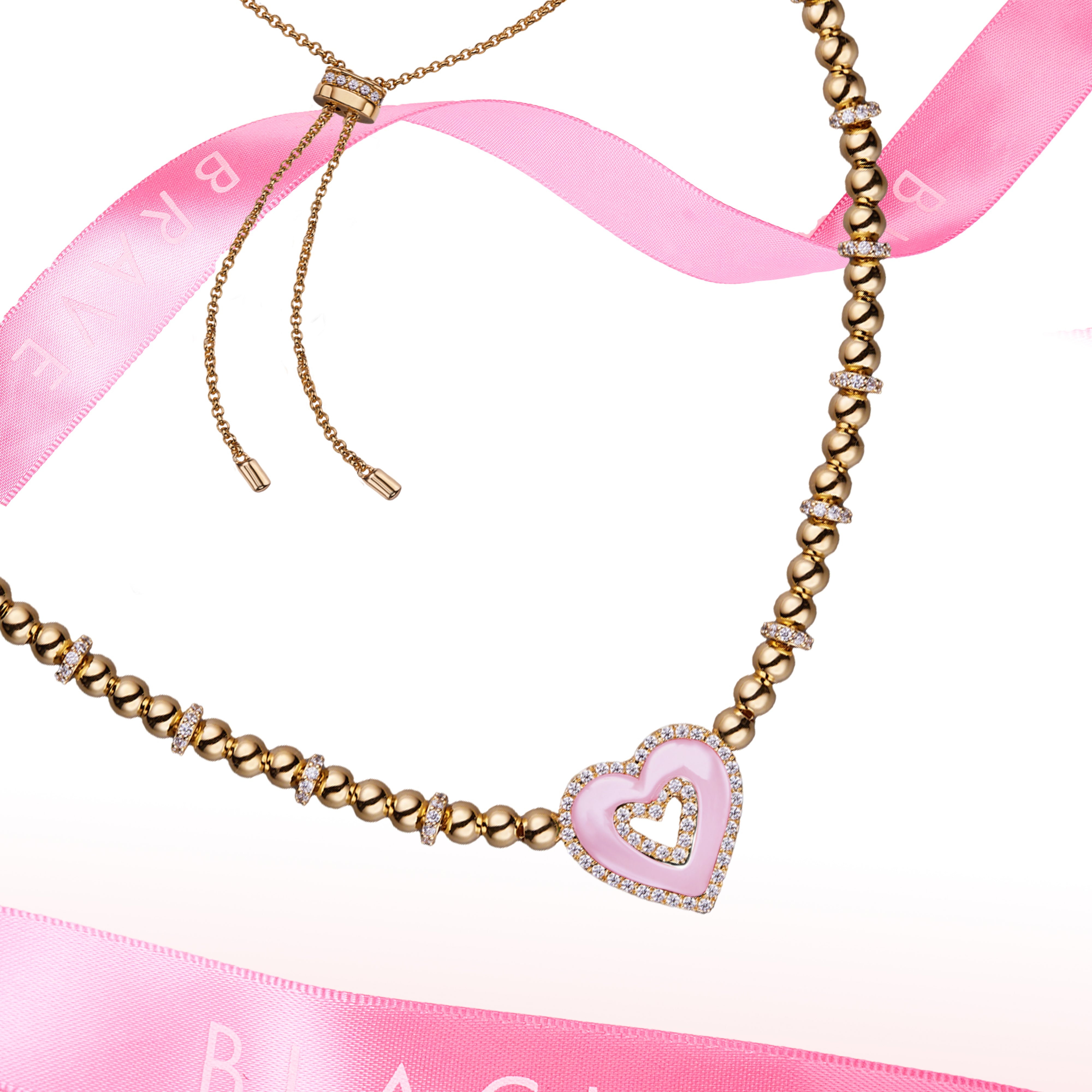 Love Heart Pink Ceramic Double Heart Necklace 18K Rose Gold Plated - 4B4344 - showcase - Black By Blue Brave
