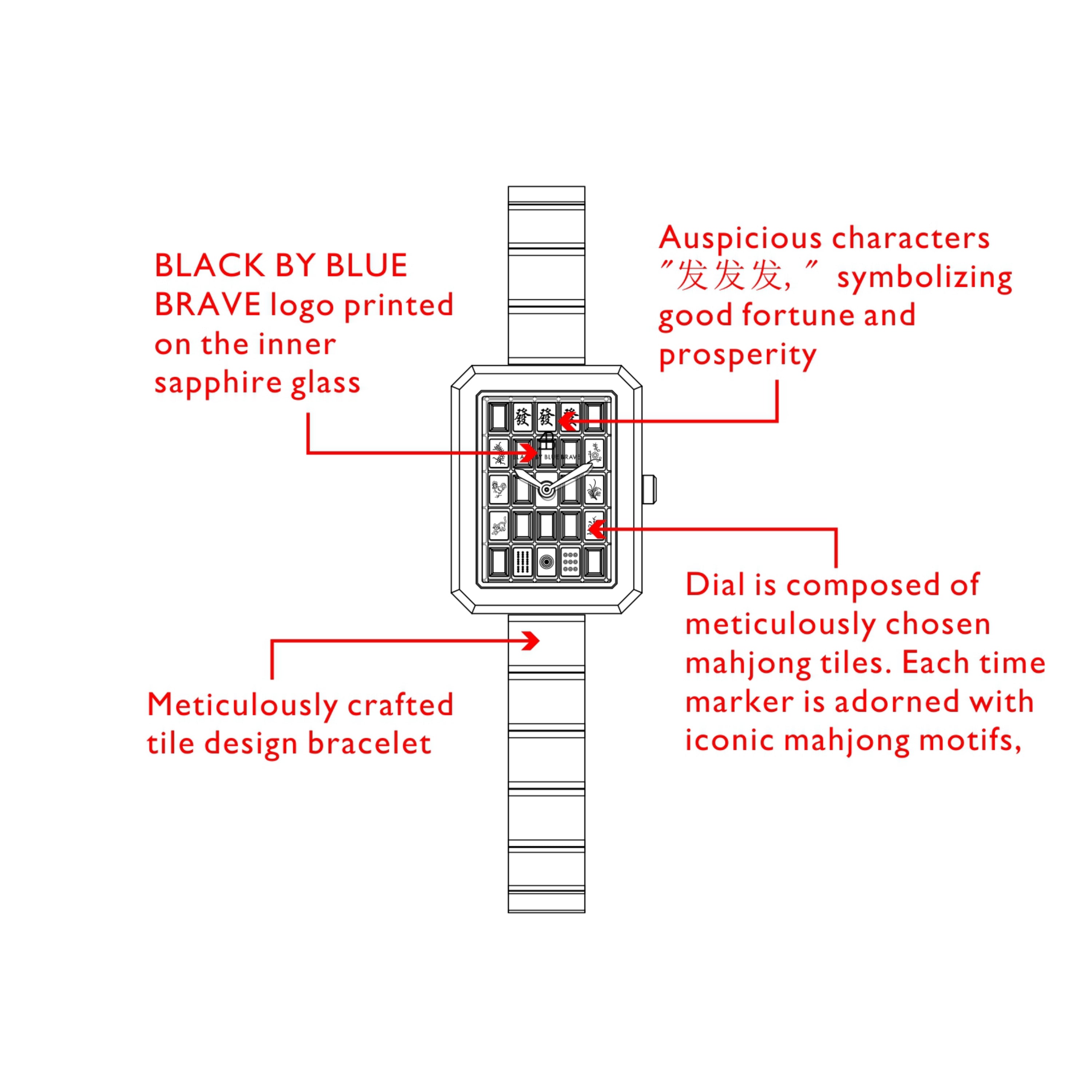 Mahjong 20*26mm Rainbow Crystal Dial Rose Gold Bracelet Watch - 4B1312 - Selling point map - Black By Blue Brave