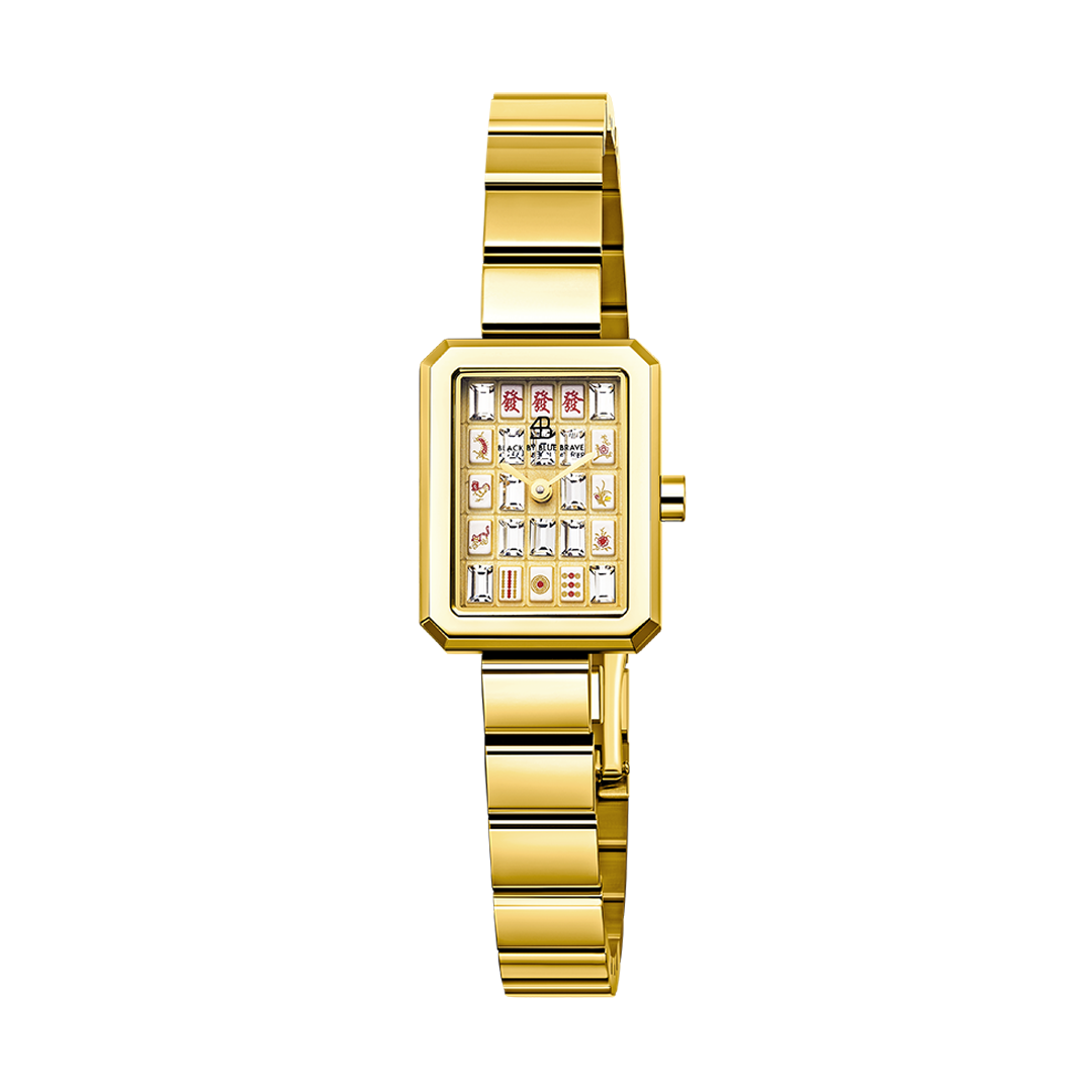 Mahjong 20*26mm Rainbow Crystal Dial Gold Bracelet Watch - 4B1313 - front - Black By Blue Brave