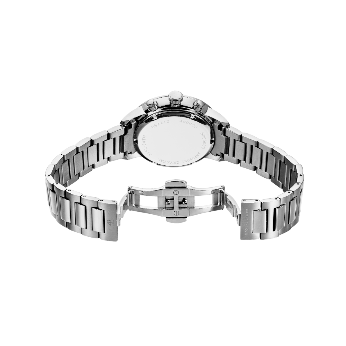 Merlion 40mm Blue Dial Chronograph Moving Flyer Silver Bracelet Watch - 4B1164 - Back side - Black By Blue Brave