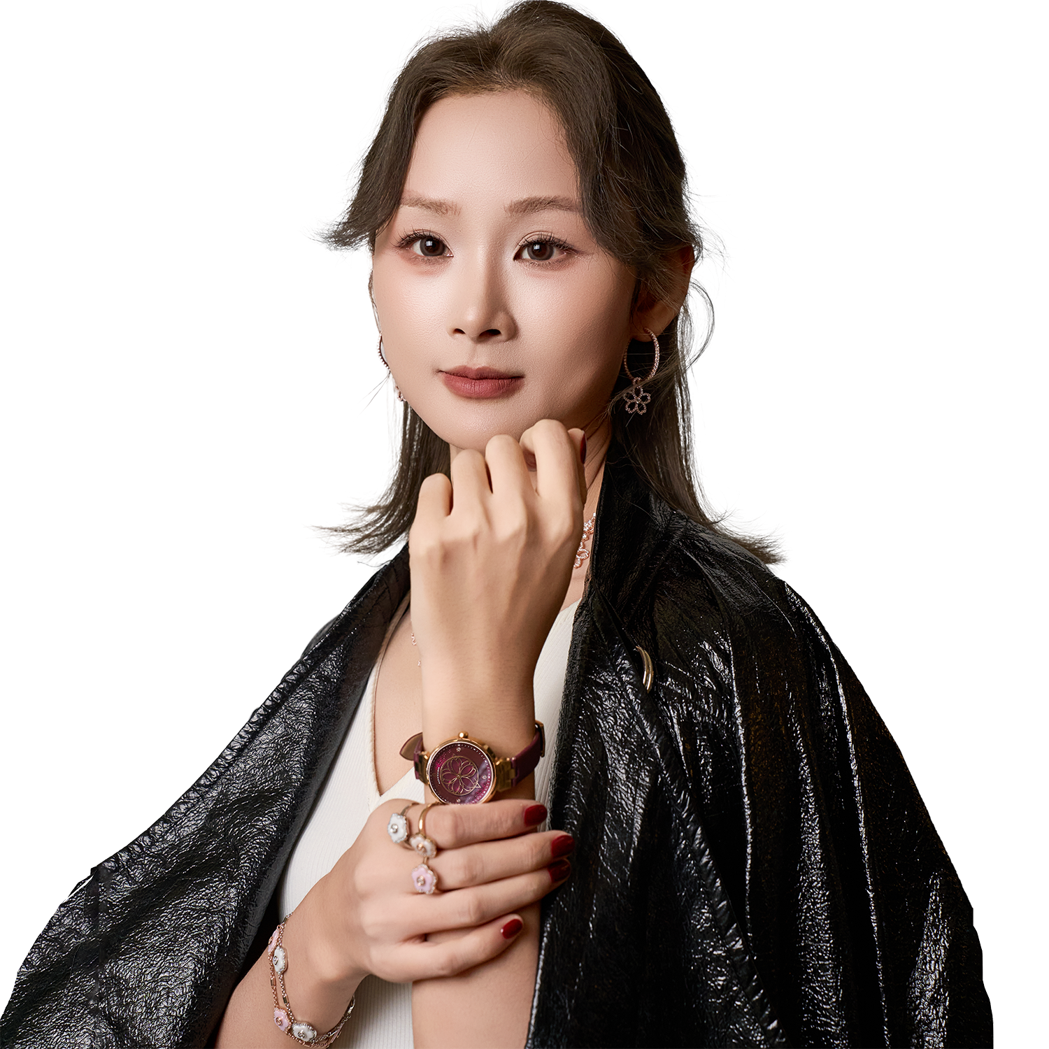 Women's Watches-Ruby Red Cherry Blossom Watch-Leather Strap Watch