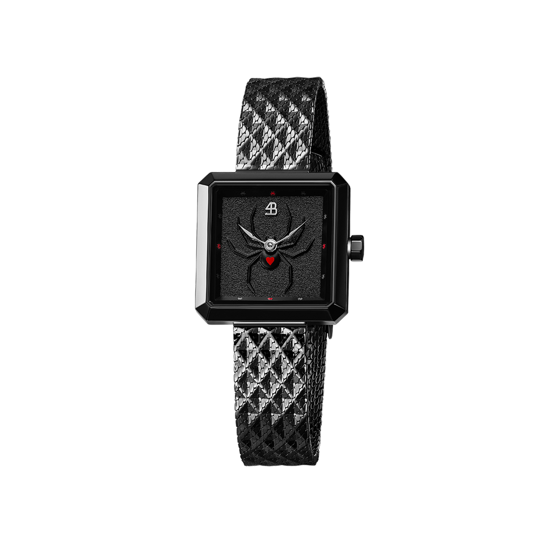 Spider 24mm Black Spider Dial Meshband Watch - 4B1170 - front - Black By Blue Brave