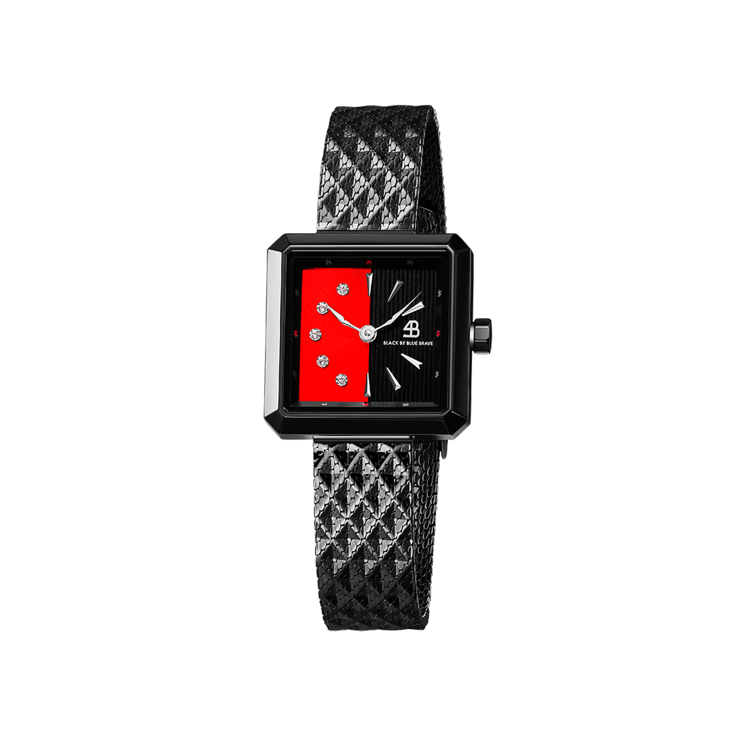 Spider 24mm Red & Black Dial Black Meshband Watch - 4B1171 - front - Black By Blue Brave