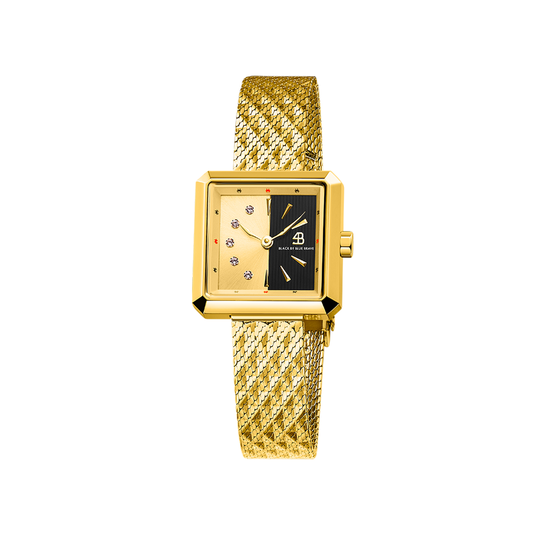Spider 24mm Gold & Black Dial Gold Meshband Watch - 4B1172 - front - Black By Blue Brave