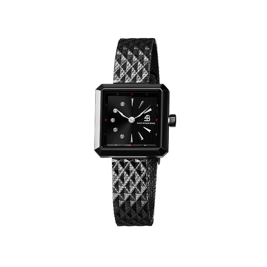 Spider 24mm Black & White Dial Meshband Watch - 4B1173 - front - Black By Blue Brave