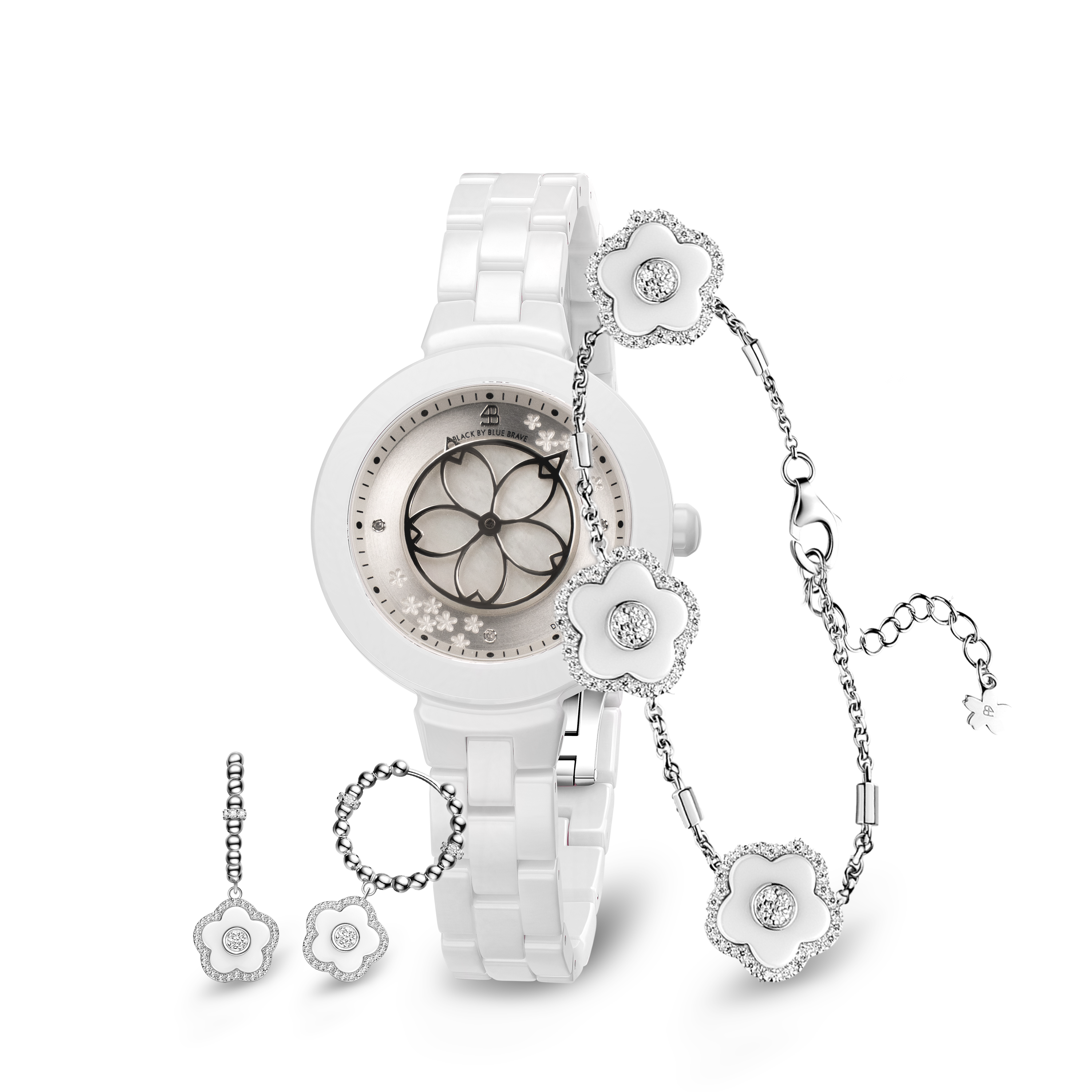 Women's Watches-White Cherry Blossom Ceramic Watch