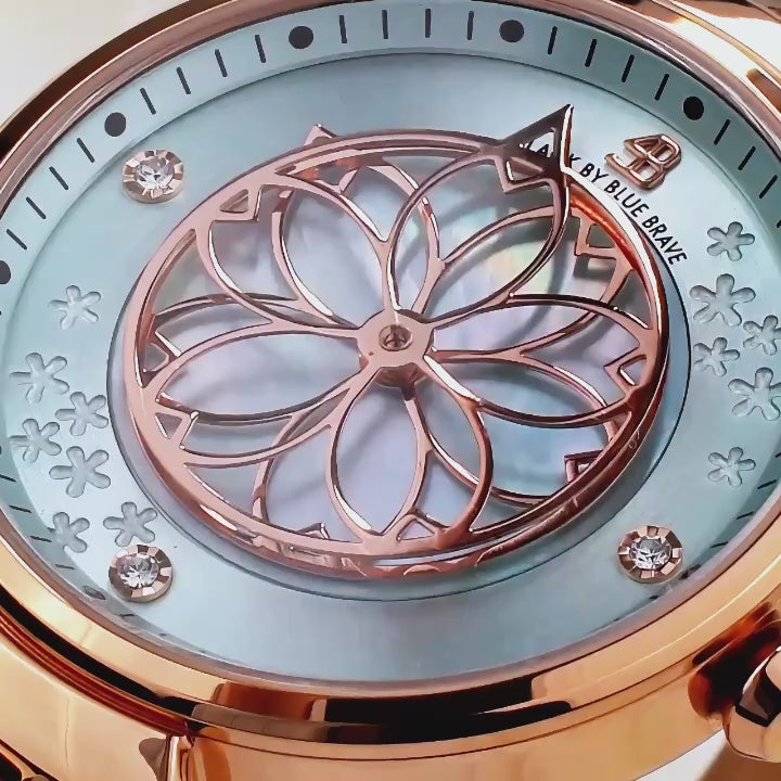 Women's Watches-Blue Cherry Blossom Watch-Leather Strap Watch